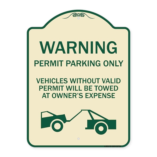 Signmission Warning Permit Parking Vehicles w/o Permits Towed Owners Expense Alum, 18" L, 24" H, TG-1824-22711 A-DES-TG-1824-22711 - main